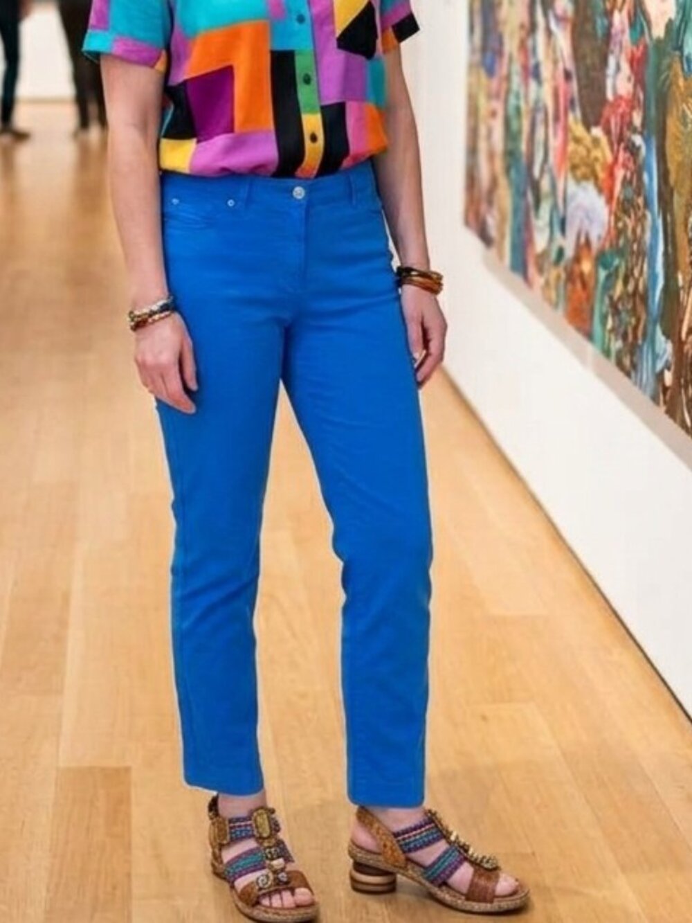 Zac & Rachel Womens Dress Pants 8 Bright Blue Stretch 5 Pocket Straight Leg